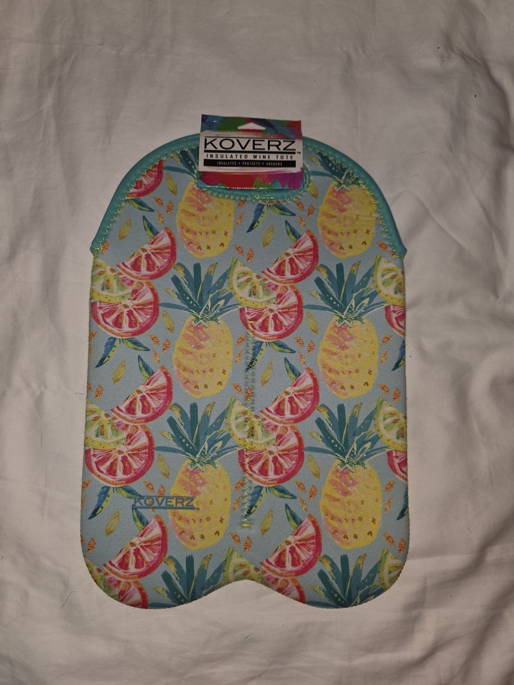 Pineapple & Citrus Insulated Bottle Tote - Light Blue